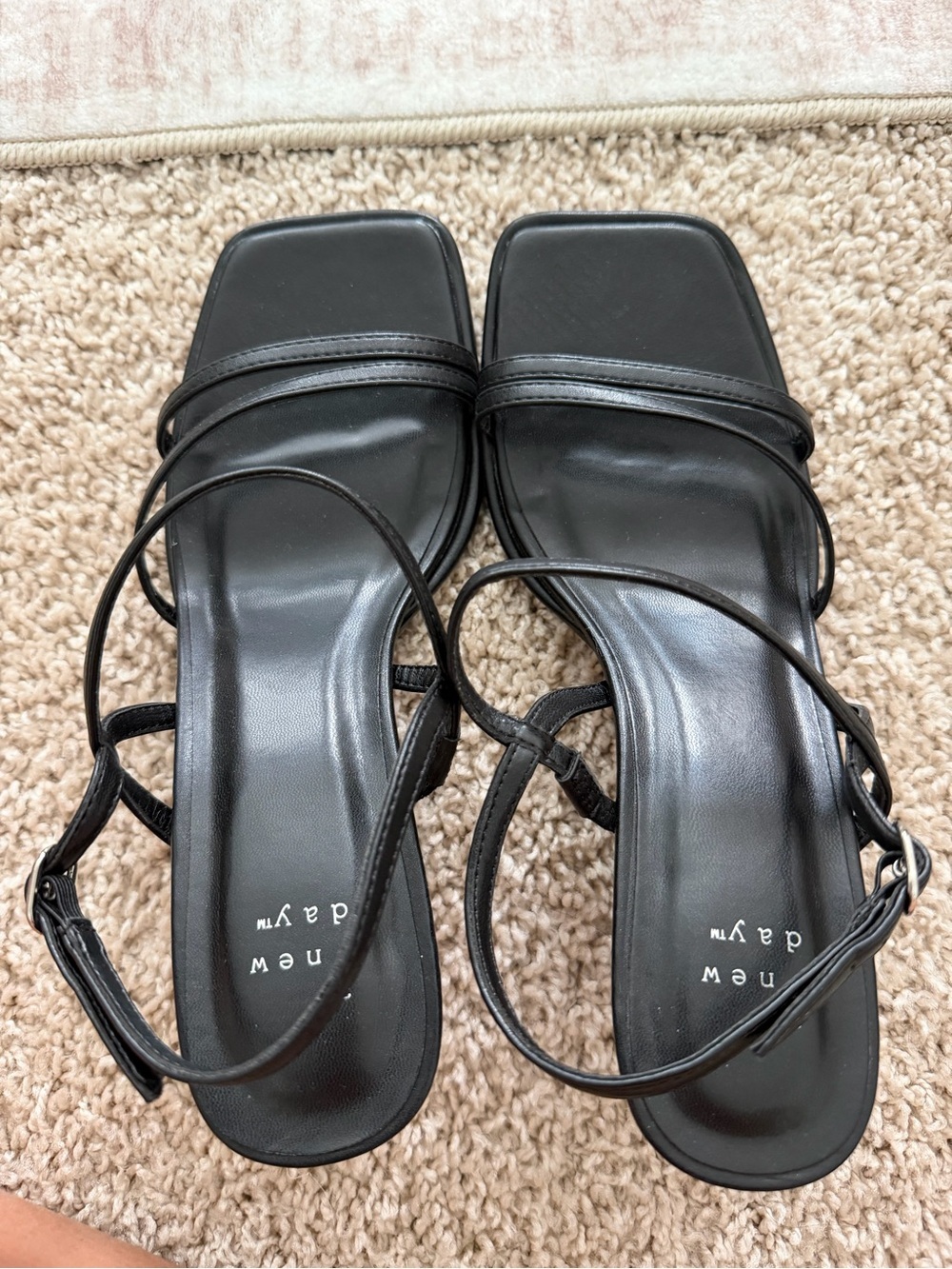 A NEW DAY - Black Strappy Square-Toe Sandals - Women’s US Size 8